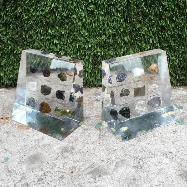 lucite bookends with encased rocks
