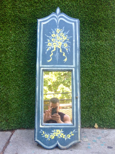 vintage blue medicine cabinet with mirror