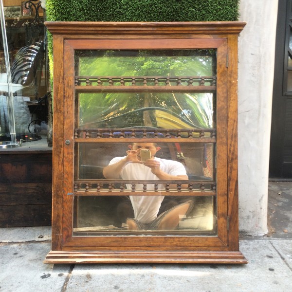 big vintage wooden display w/ glass with glass door