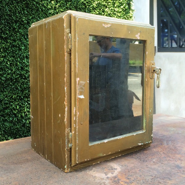 vintage wooden box with glass door