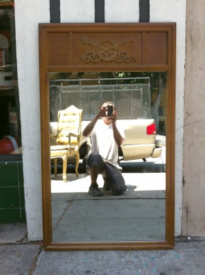 vintage mirror with wooden frame