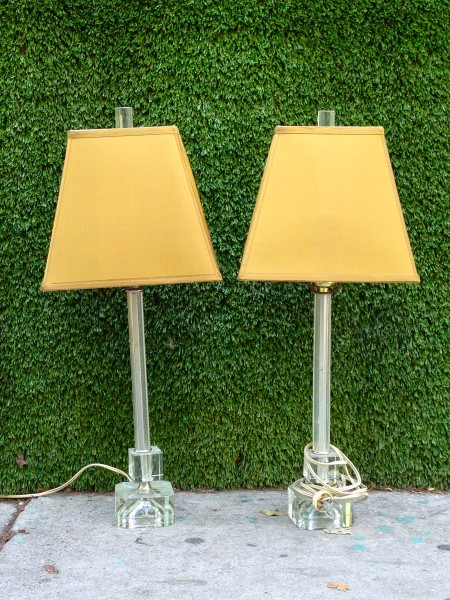 small glass vintage lamps with gold shade