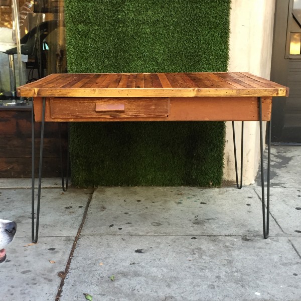 retro desk with hairpin legs and reclaimed wood top