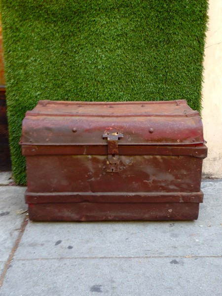 vintage red industrial trunk