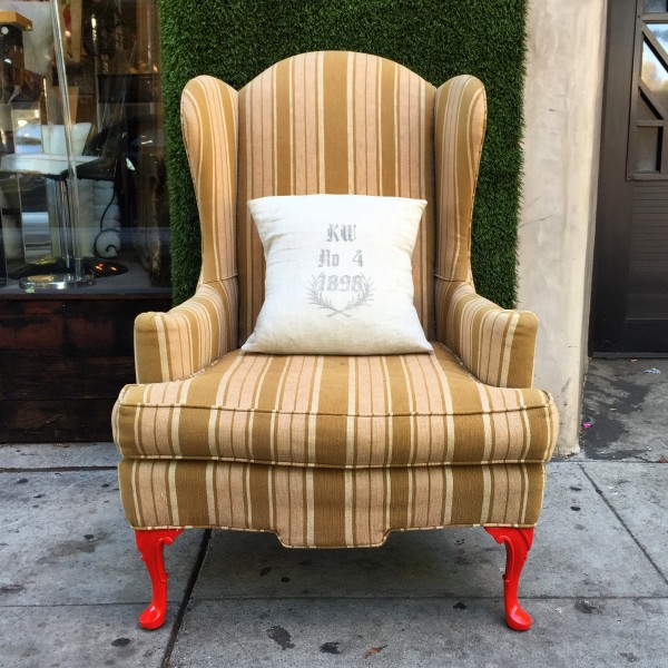 vintage striped lounger with red heels