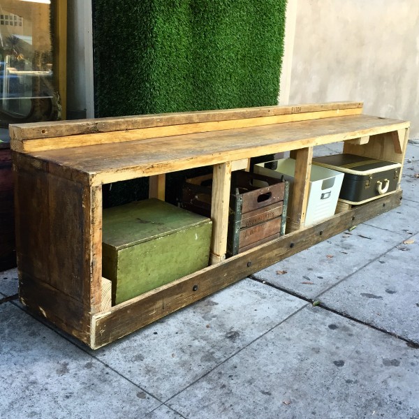 vintage wooden bench with storage