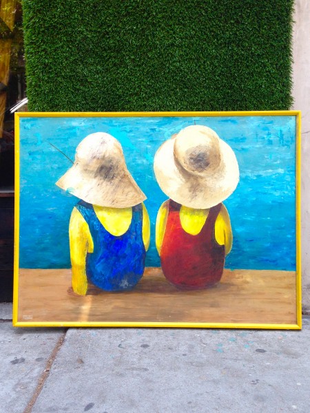 painting of two children fishing