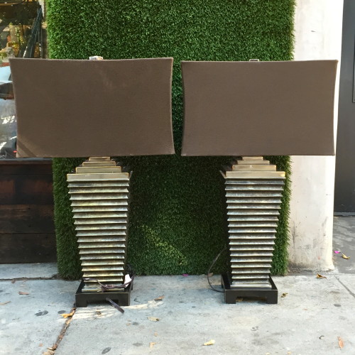 gold rigid lamps with brown shades