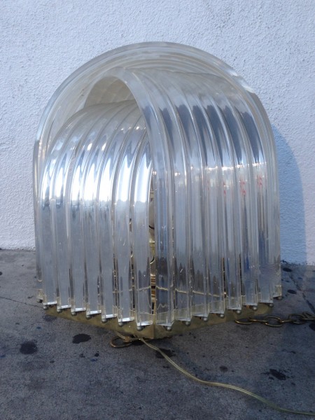 brass and lucite hoop chandelier