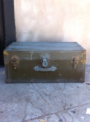 vintage green army trunk
