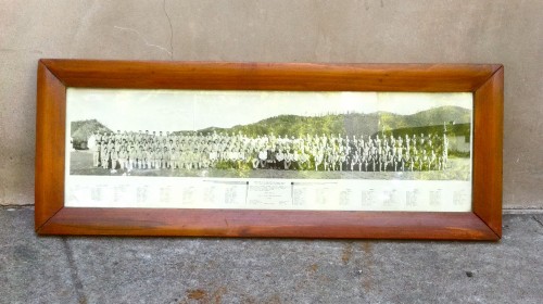 black & white long vintage framed group photo with lots of people