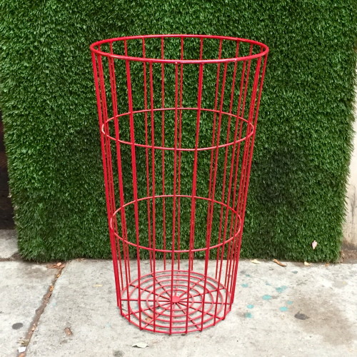 tall red wired basket