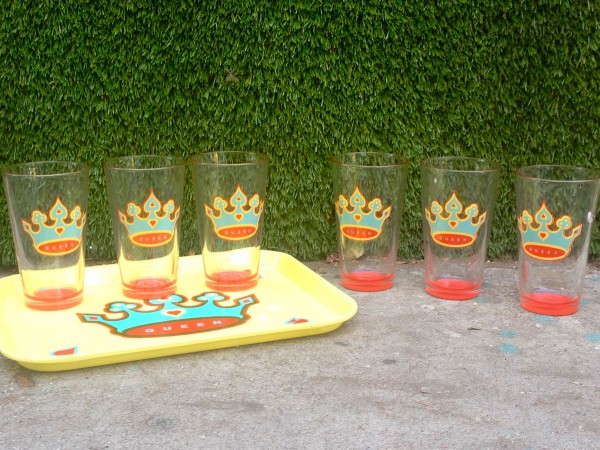 set of 6 queen glasses and tray