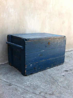 vintage blue wooden trunk