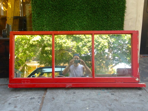 vintage red 3 panel mirrored windowpane