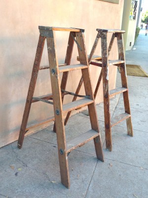 2 small vintage wooden step ladders