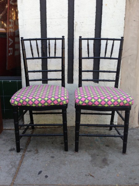 black chairs with colored upholstery