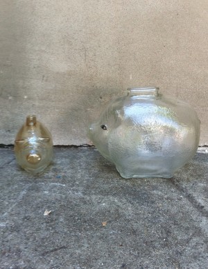 2 vintage glass piggy banks