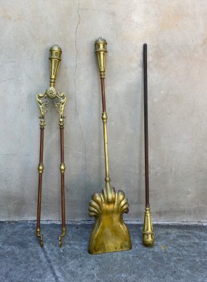vintage fancy gold fireplace tools