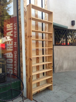7 ft tall wooden shelves (2 available)