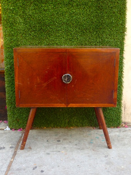 vintage end table with double doors