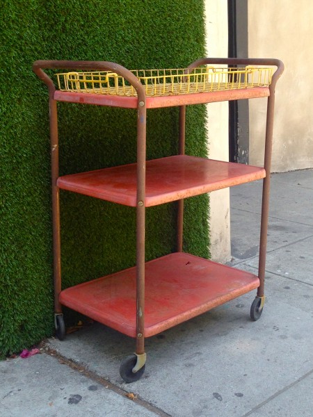 red retro cart with yellow tray