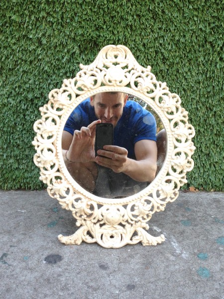white round iron mirror
