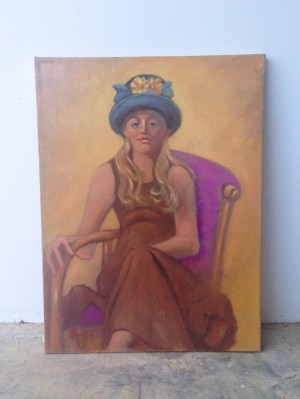 vintage painting of girl sitting on chair