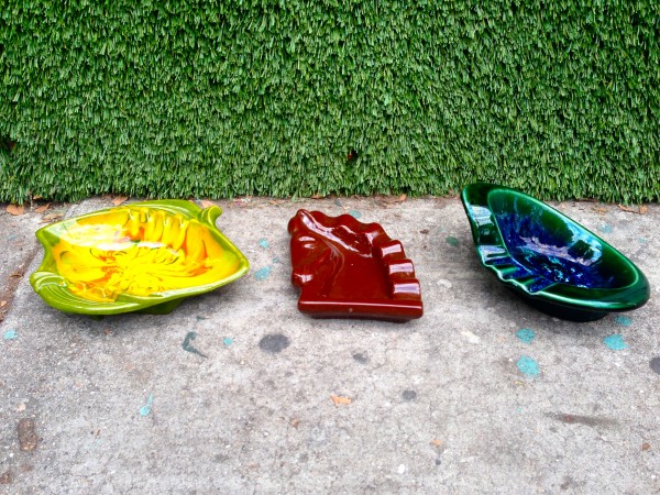 three ceramic retro ashtrays