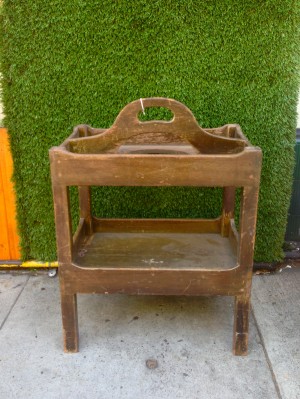 vintage wooden end table with handle on top