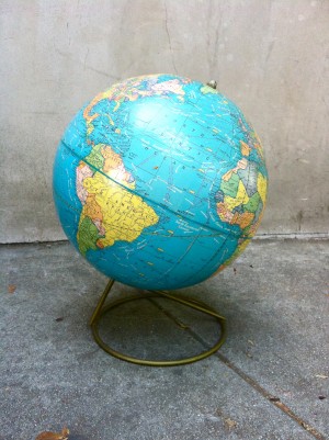 vintage globe with metal stand