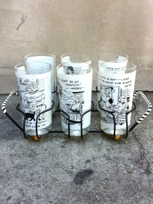 set of 6 retro glasses with case