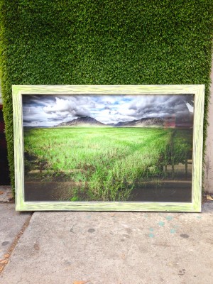 field & sky photograph with green distressed frame