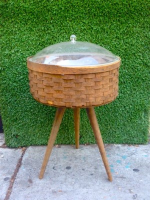 mid century basket with legs and clear lid